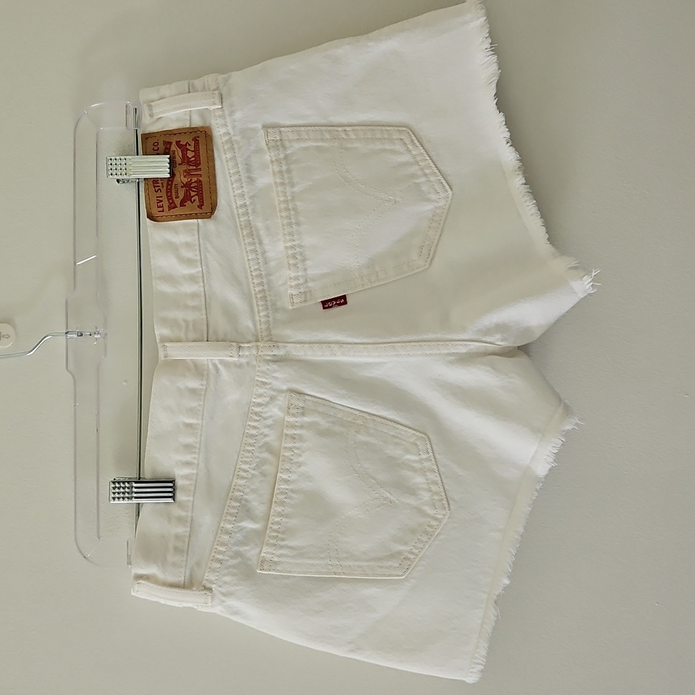 Levi's Low-rise‎ White Denim Shorts Fringe Beach Festival Boho Size 28 - Picture 7 of 13